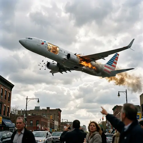 White Airplane with US Flag and Cat Soaring into Clouds