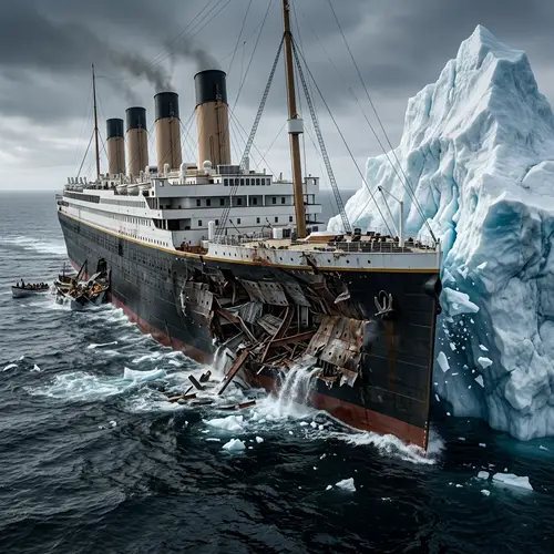 Ship Colliding with Iceberg - Realistic Maritime Disaster Scene
