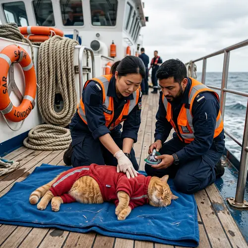 Realistic Cartoon Cat Rescue: Red Tracksuit