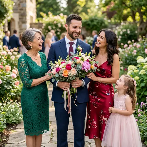 Family Portrait With Bouquets - Embracing Love and Elegance
