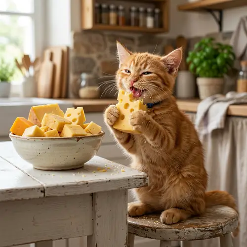 Cute Animated Cat Eating Cheese | Hyperrealistic Kitchen Scene
