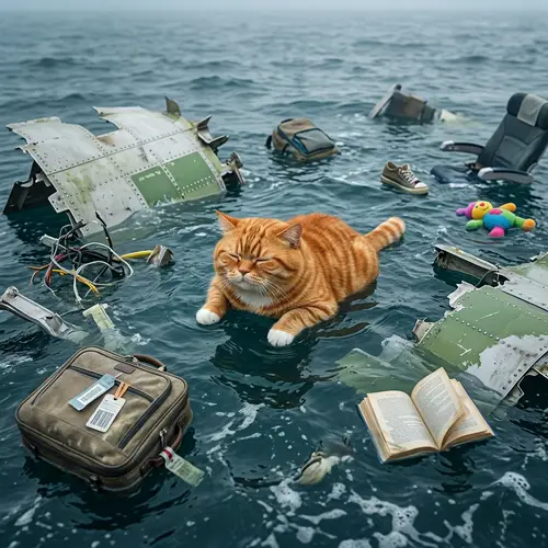 Realistic Cartoonish Orange Cat in Plane Crash Scene