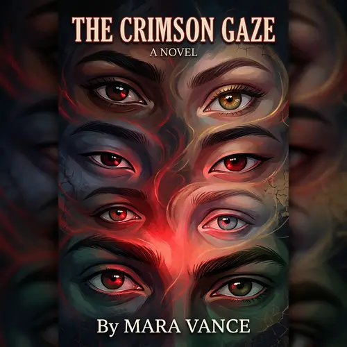 Captivating Book Cover Illustration with Diverse Eyes Entranced by Red Light