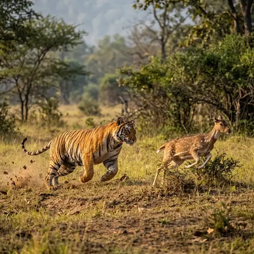 Tiger Chasing Prey: A Wild Jungle Encounter