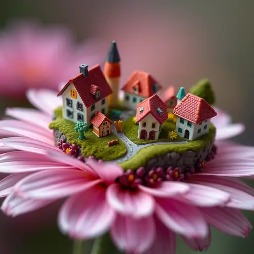 Stunning Macro Photography: Miniature Village on Flower