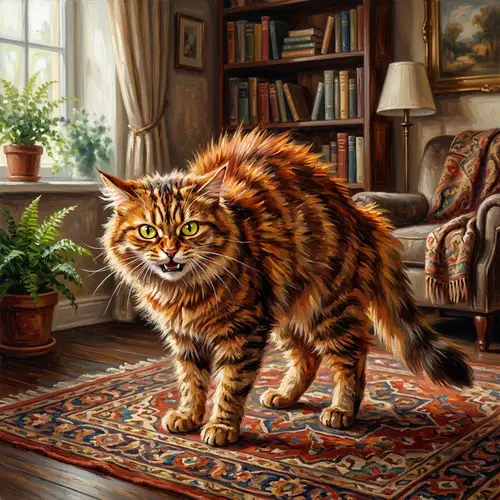 Angry Domestic Cat Art | Vibrant Fur & Glaring Eyes