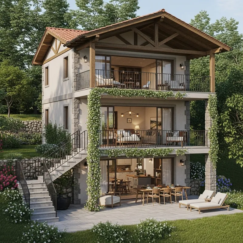 Charming Two-Story Country House in Lush Landscapes