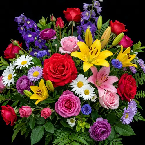 Vibrant Flower Display against Dark Background