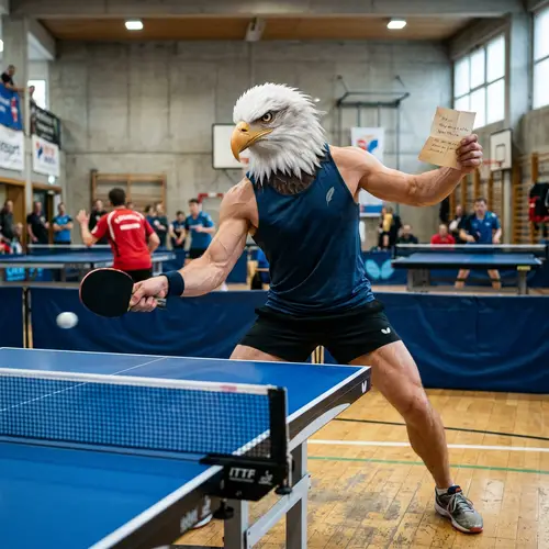 Majestic Eagle-Human Hybrid Playing Table Tennis Skillfully