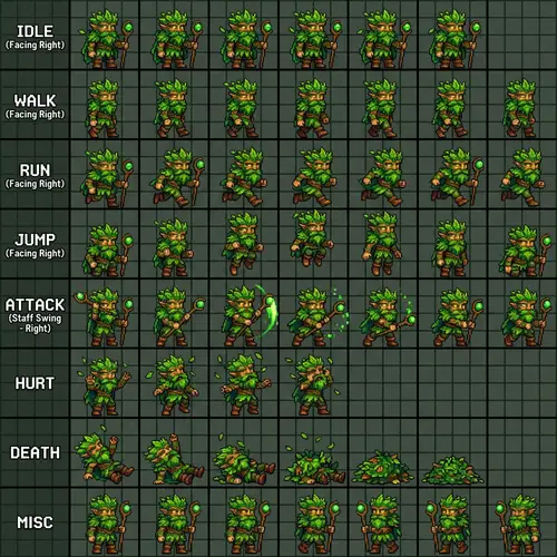 Green Man Sprite Sheet for Games | High-Quality Assets