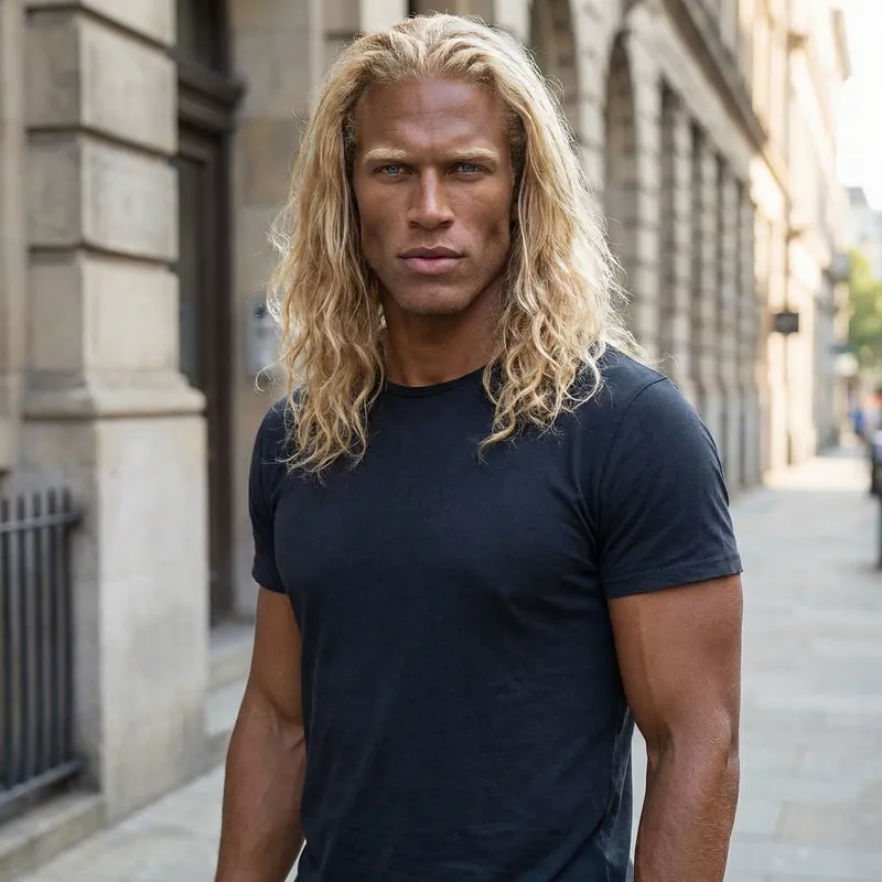 Handsome Muscular Black Man with Striking Blue Eyes