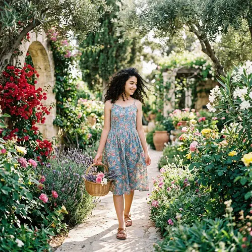 Beautiful Middle-Eastern Girl in Enchanting Blooming Garden