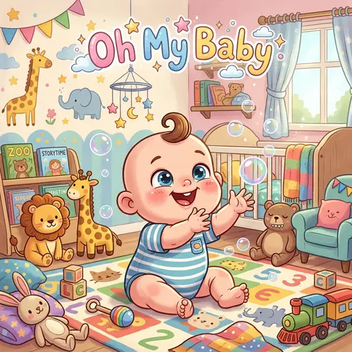 Whimsical Cartoon 'Oh My Baby' in Colorful Nursery