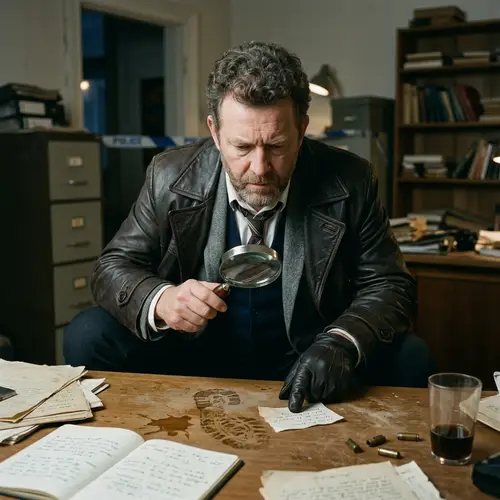 Expert Detective Examines Clues with Magnifying Glass