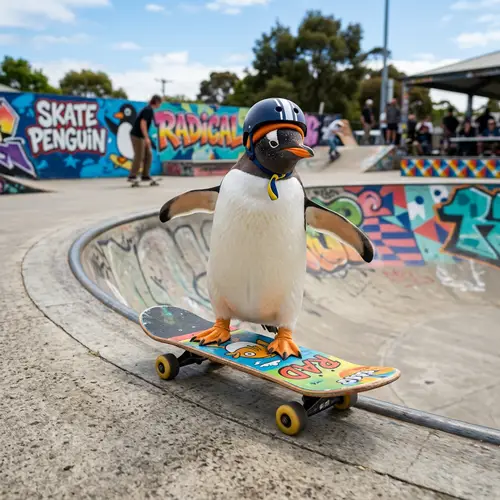 Skateboarding Penguin: Catch the Fun!