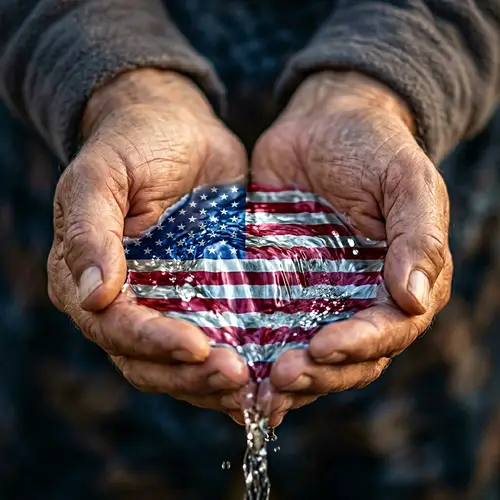 Captivating American Flag Waterfall in Cupped Hands