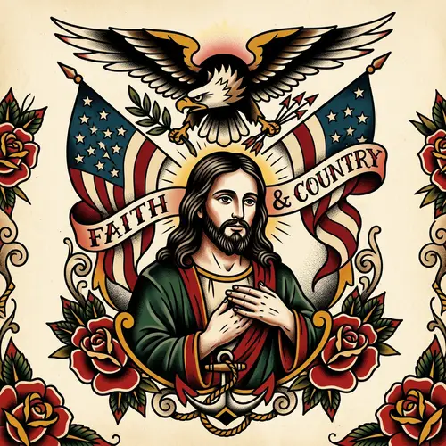 Religious and Patriotic American Traditional Tattoo Design