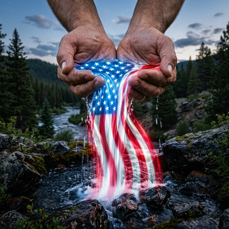 American Flag Waterfall - Patriotic and Majestic Image
