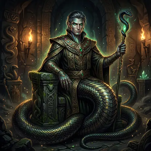 Magnetic Snake-Man: Ancient Wisdom Illustration
