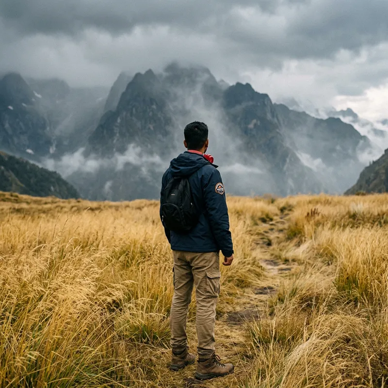 Serene Young Male in Nature Landscape with Mountain View