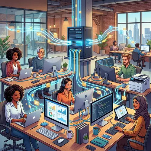 Local Area Network (LAN) Illustration: Diverse Users in Sophisticated Technology Environment