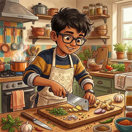 Young South Asian Home Cook with Cleaver | Kitchen Art