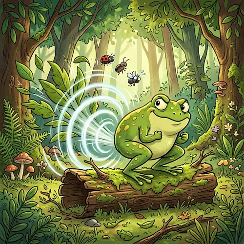 Funny Frog Farting in a Cartoon Forest