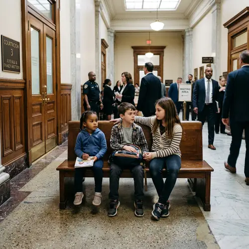 Three Children in a Courthouse