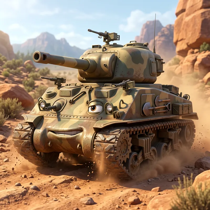 Animated Military Tank: Battle-Ready Car Universe Hero