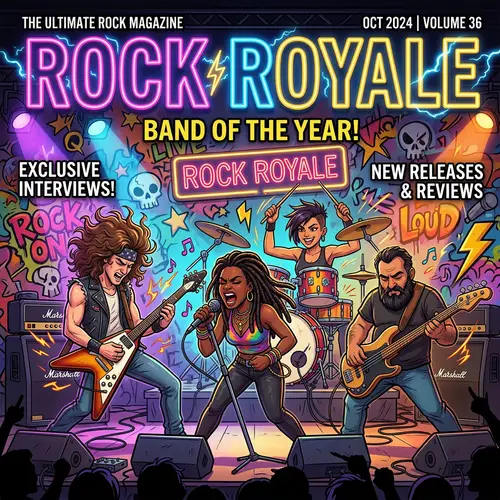 Rock Royale Magazine: Diverse Rock Band on Front Cover