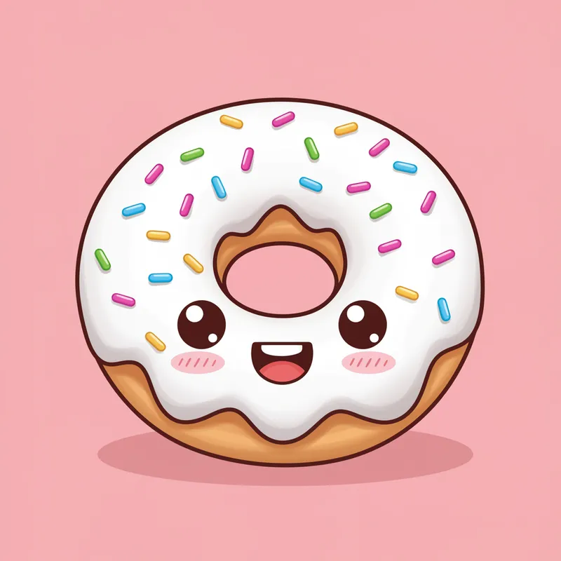 Kawaii Cartoon Donut with Icing & Happy Face
