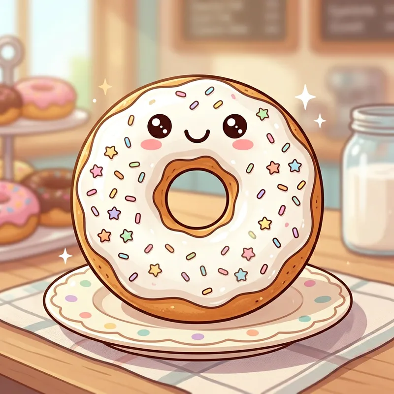 Kawaii Cartoon Donut with Icing & Happy Face