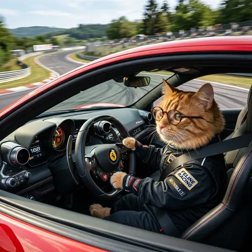 Cat Driving High-Speed Sports Car