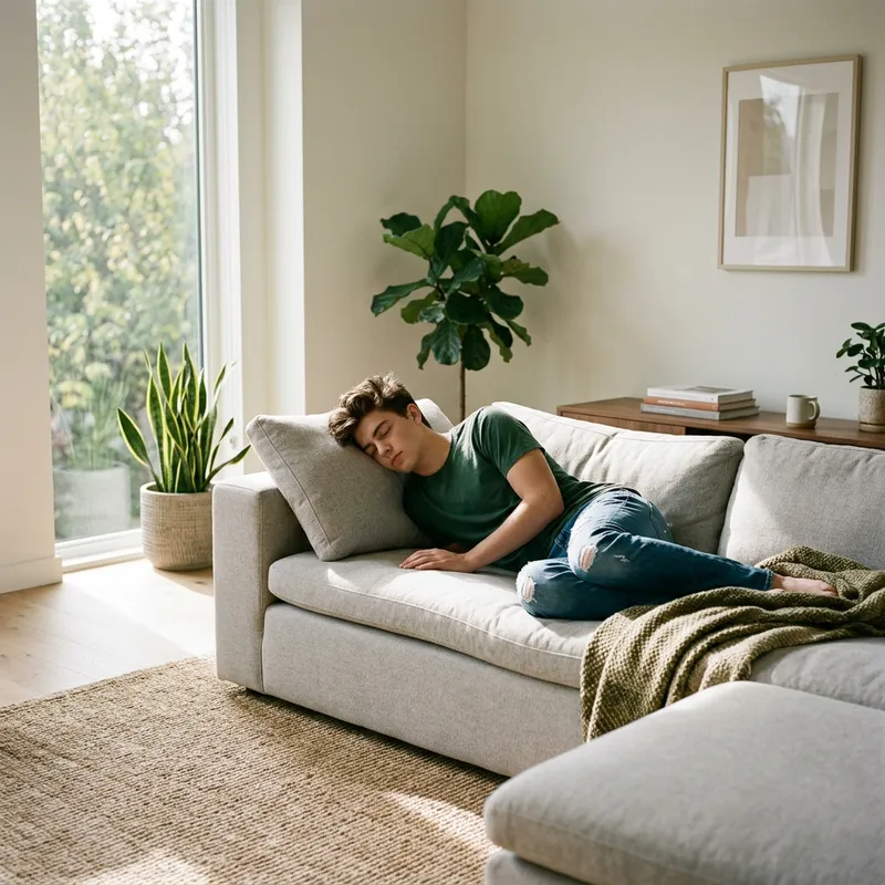 Louis Tomlinson Napping on Cozy Sofa in Modern Living Room