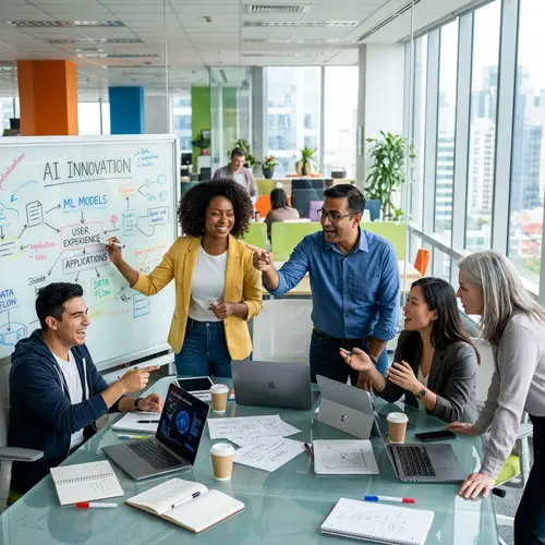 Innovative AI Brainstorming in a Modern Office