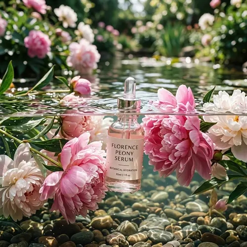 Serum Bottle in Water with Peonies | Unique Beauty Product