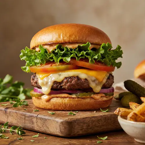Vibrant Gourmet Cheeseburger Photography