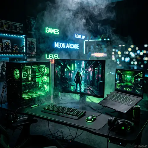 Gaming Computer & Laptop in Neon Nightscape