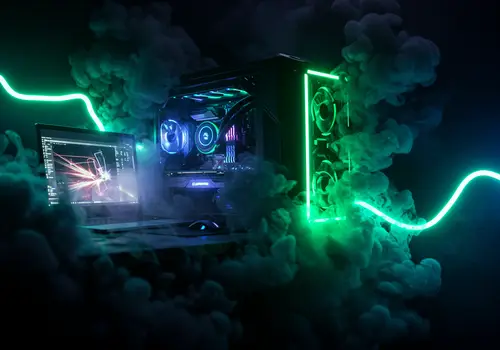 Gaming Computer & Laptop in Neon Nightscape