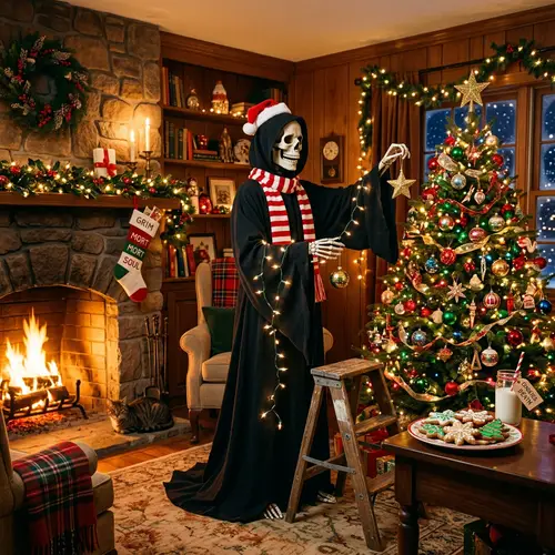 Christmas Decorating with Death | Festive Skeleton in Robe