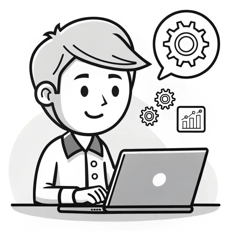 Black and White Cartoon Character Using ERP Laptop