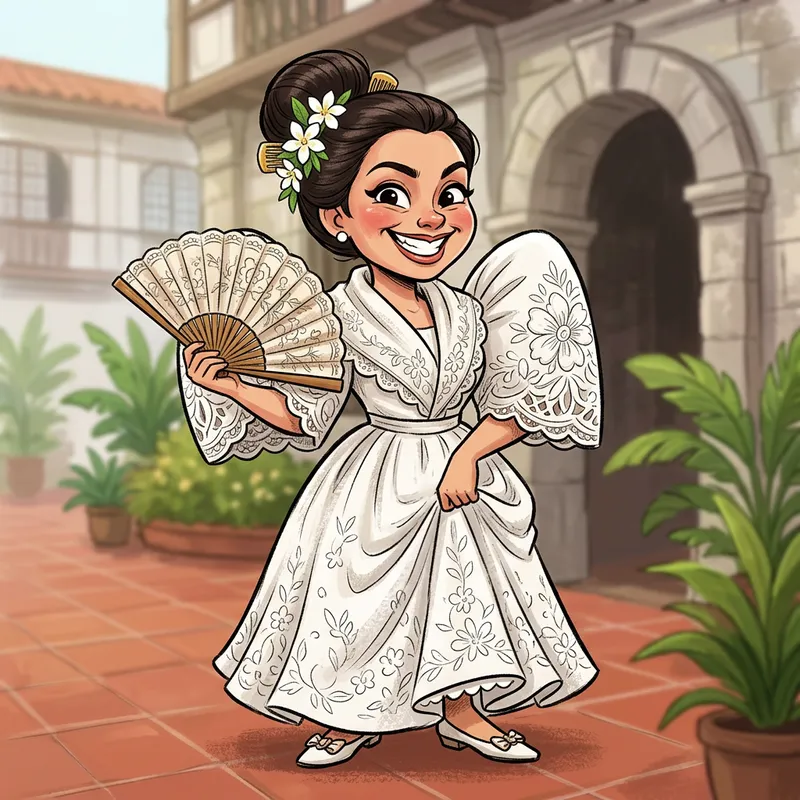 Exaggerated Caricature of Filipiniana Dress Character