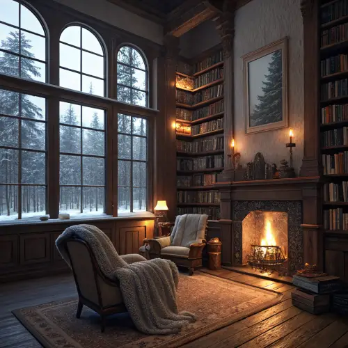 Cozy Winter Library for Studying