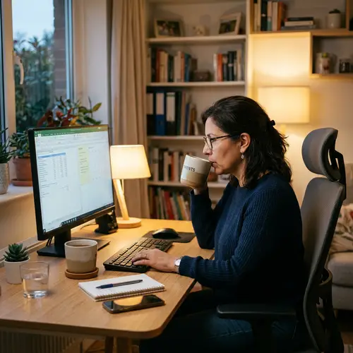 Hispanic Middle-Aged Woman Working at Neat Desk