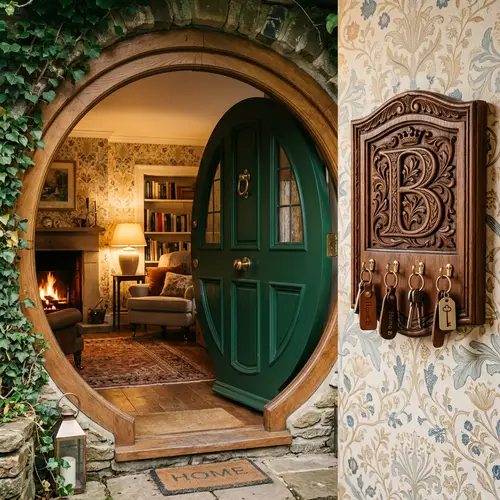 Charming Circular Door Leading to a Cozy Living Room
