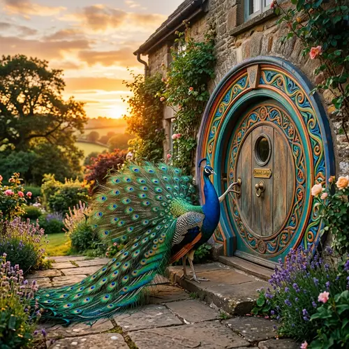 Haughty Peacock Answers Her Unique Circular Door