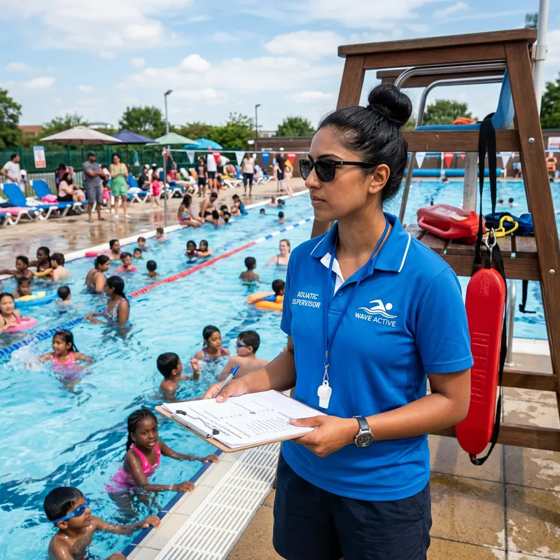 South Asian Female Aquatic Supervisor in Pool Safety Role South Asian Female Aquatic Supervisor in Pool Safety Role