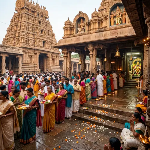 Grandeur of a Bustling Temple: Reverence and Devotion