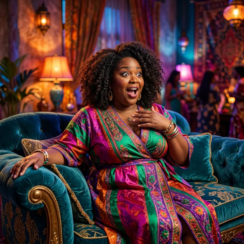 Vibrant 3D Render of Surprised Overweight Model