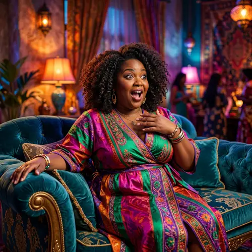 Vibrant 3D Render of Surprised Overweight Model